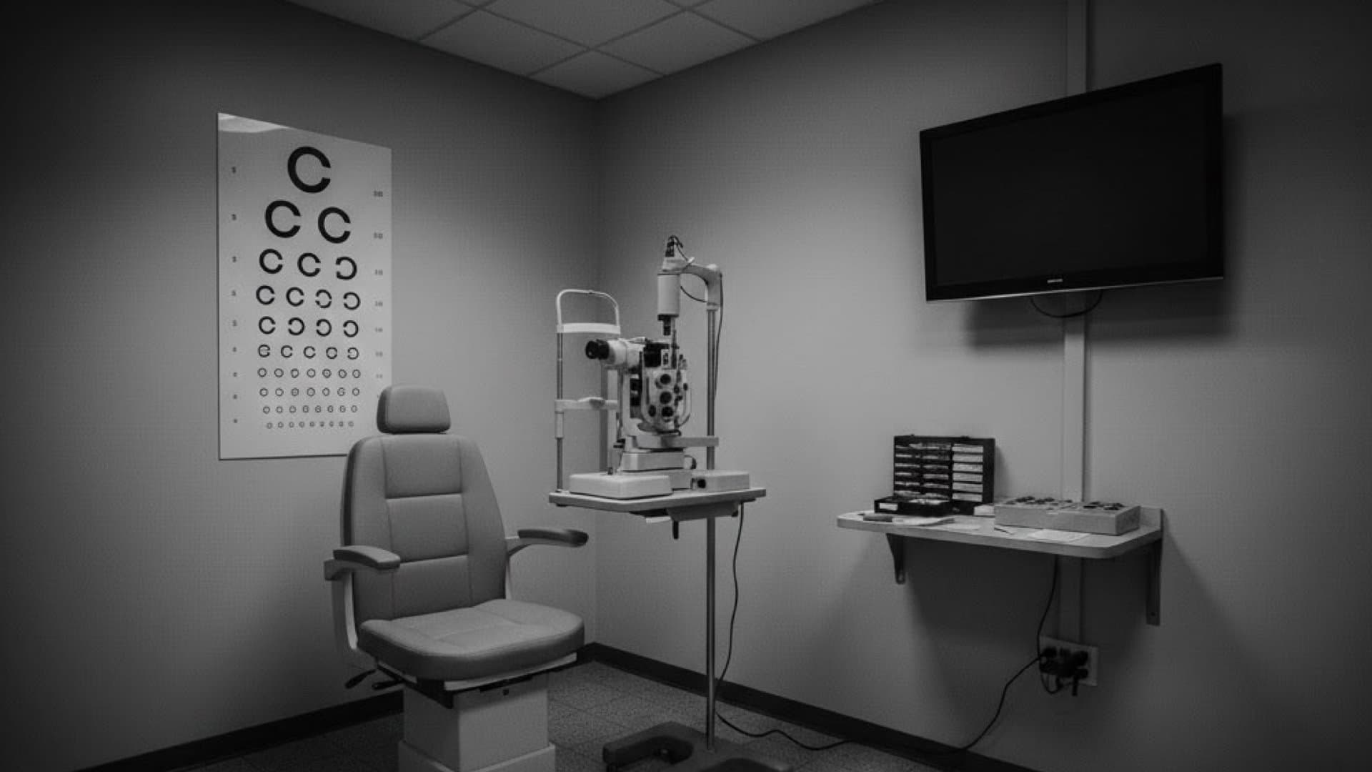 無人の視力検査室の象徴的な画像