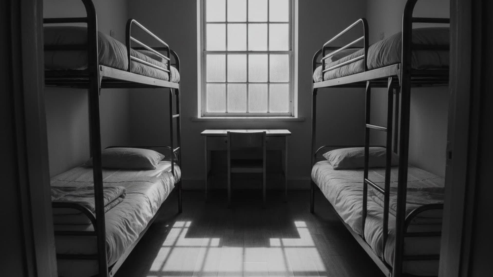 象徴的な寮の部屋。ベッドがいくつかある