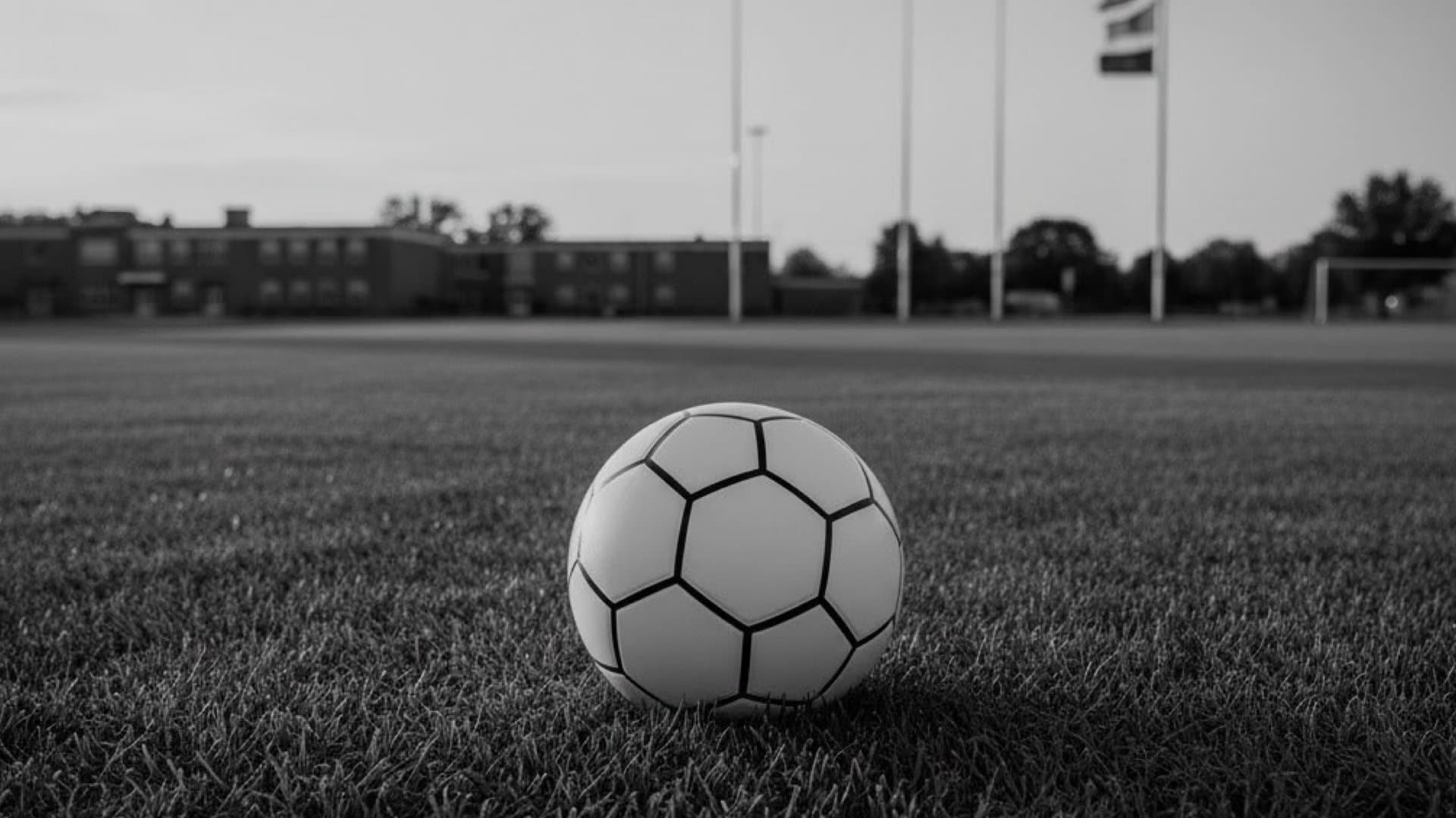 アメリカの学校の芝の上にボールが一つ。