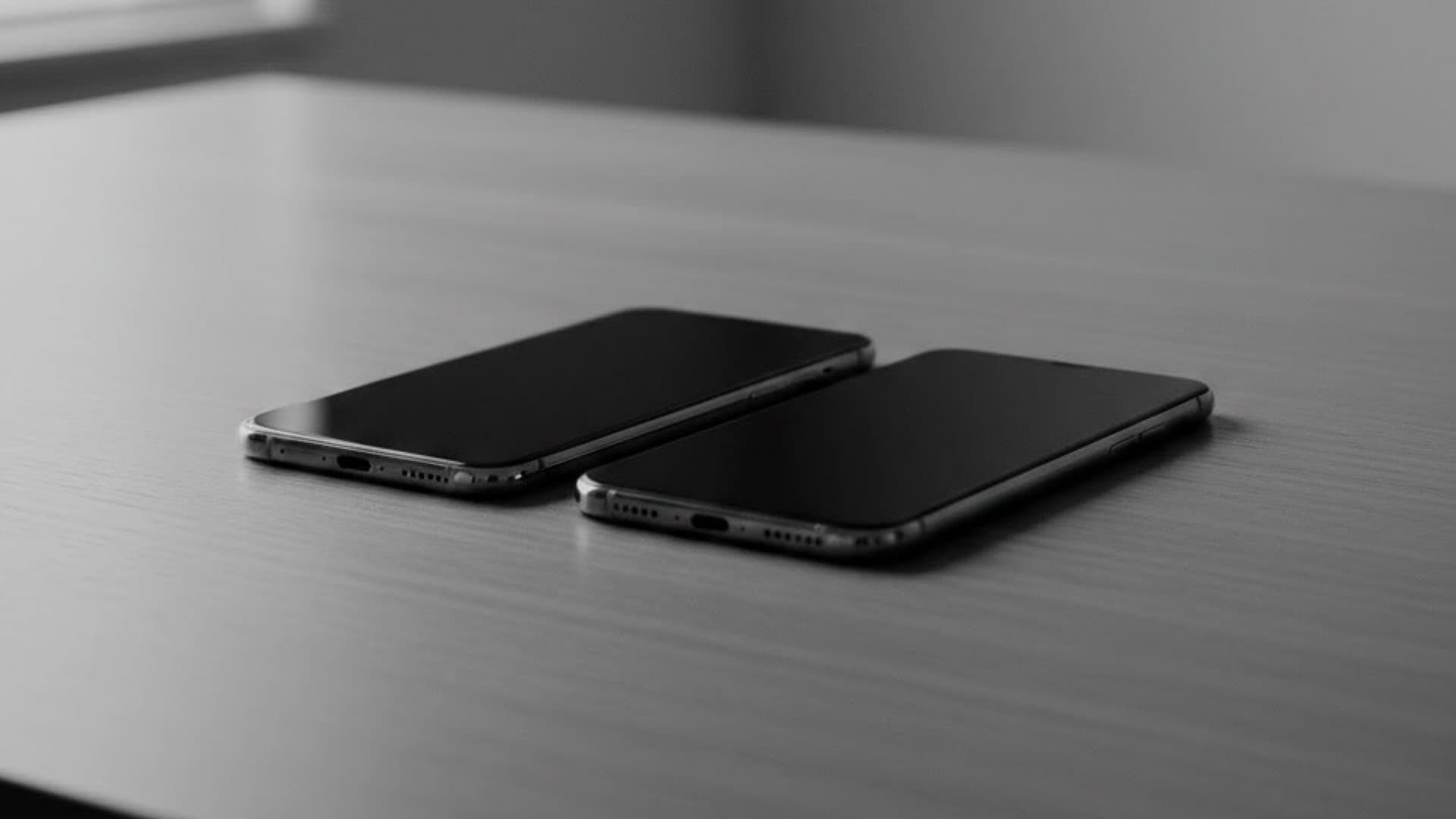 机の上にスマホが2台。スマホの技術サポートをしていることを象徴する写真。