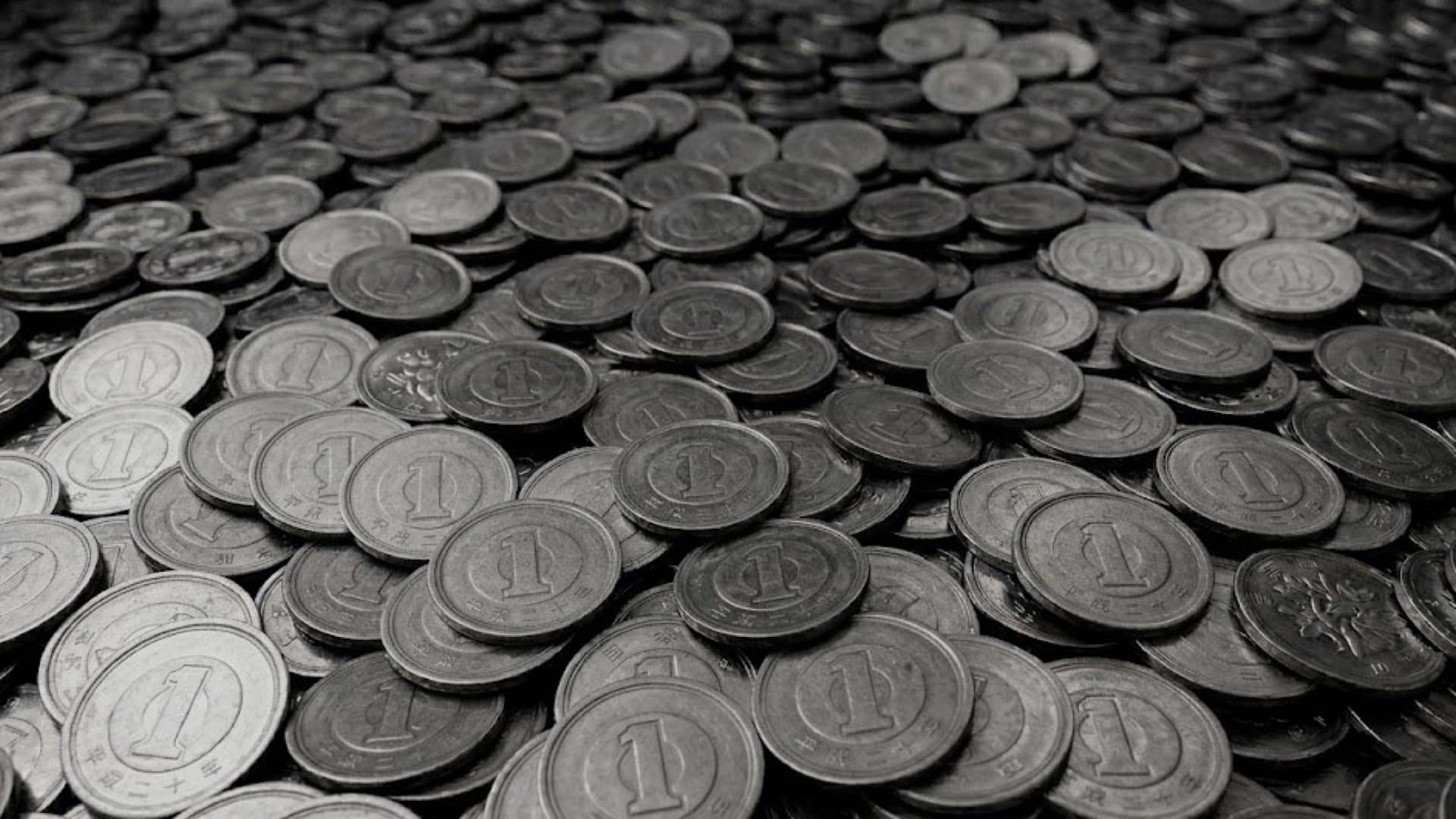 画面を埋め尽くす1円玉。数百枚とありそう